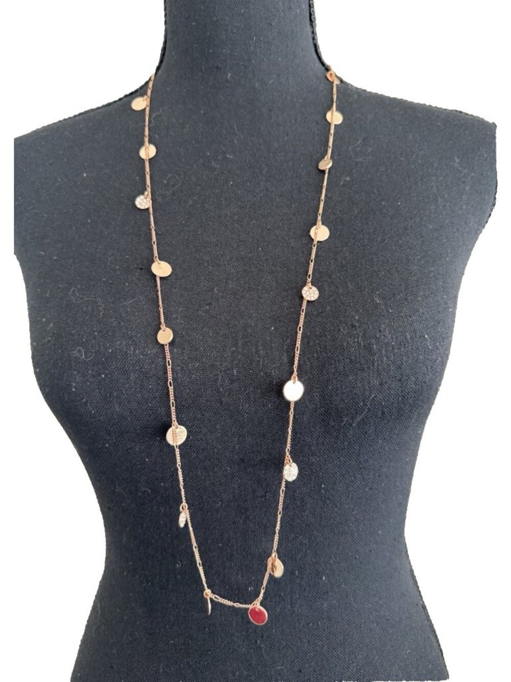 Vera Bradley 35" Long Round Disk Rose Gold Clear Rhinestone Necklace NEW $58
